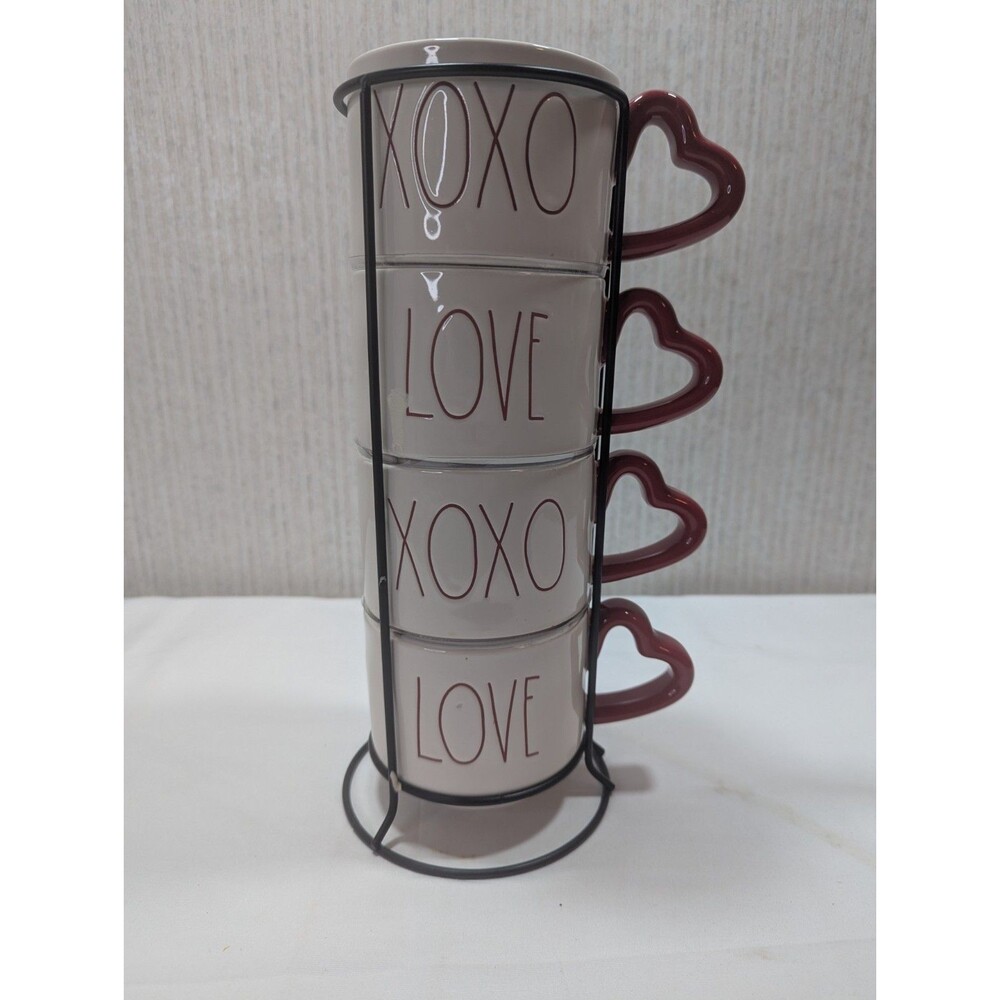 Rae Dunn Artisan Collection Mug Set – LOVE & XOXO – Heart Handles – Stackable...